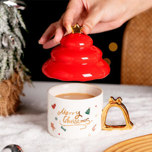 Christmas Tree Shaped Ceramic Mug With Lid