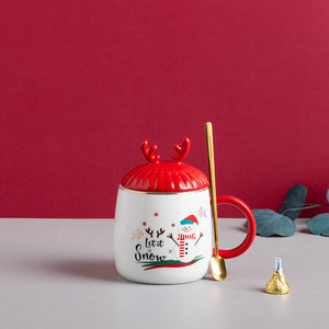 Simple Christmas Ceramic Mug With Lid Spoon