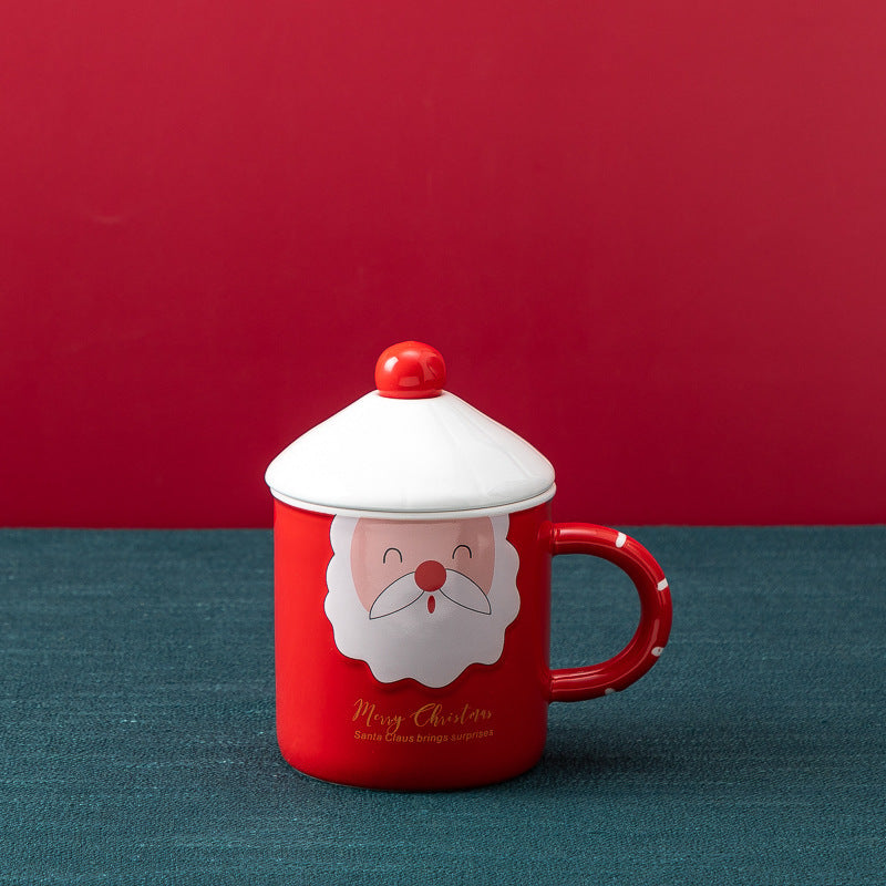 Simple Christmas Ceramic Mug With Lid Spoon