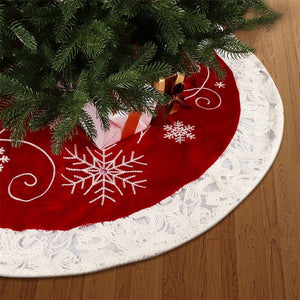 Red Velvet Cloth Christmas Snowflake Tree Skirt