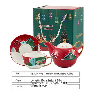 White Snow Ins Christmas Ceramic Cup Set