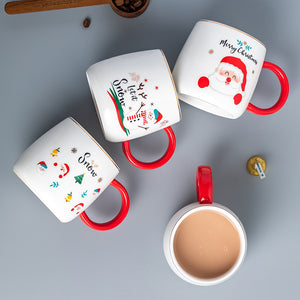 Simple Christmas Ceramic Mug With Lid Spoon