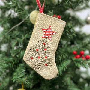 Linen Embroidered Christmas Stockings