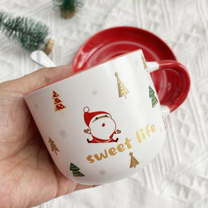 White and Red Christmas Ceramic Coffee Cup