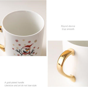 White Christmas Mug With Gold Handles