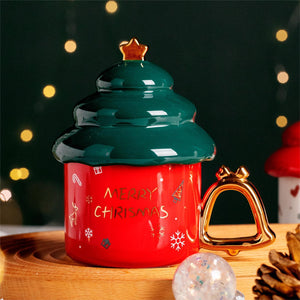 Christmas Tree Shaped Ceramic Mug With Lid