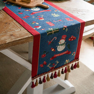 Blue Christmas Snowman Table Runner