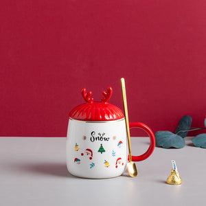 Simple Christmas Ceramic Mug With Lid Spoon