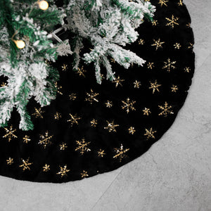 Black Embroidered Velvet Christmas Tree Skirt