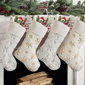 Christmas Embroidery Snowflake Plush Stockings