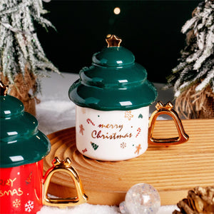 Christmas Tree Shaped Ceramic Mug With Lid