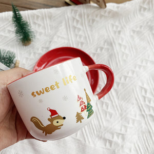 White and Red Christmas Ceramic Coffee Cup