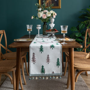 Christmas Tree Chenille Tassel Table Runner