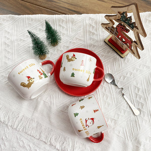 White and Red Christmas Ceramic Coffee Cup