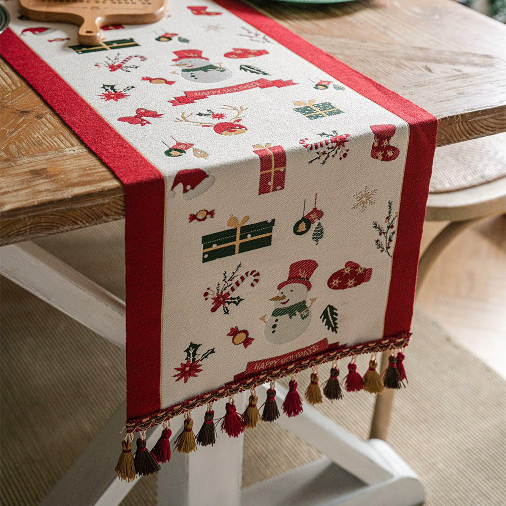 Red and Beige Christmas Details Table Runner