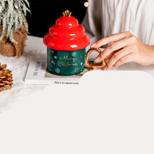 Christmas Tree Shaped Ceramic Mug With Lid