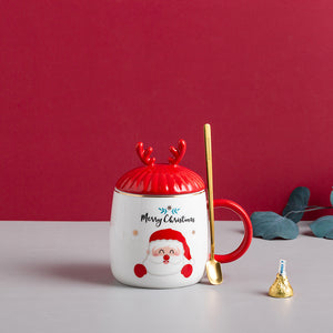 Simple Christmas Ceramic Mug With Lid Spoon