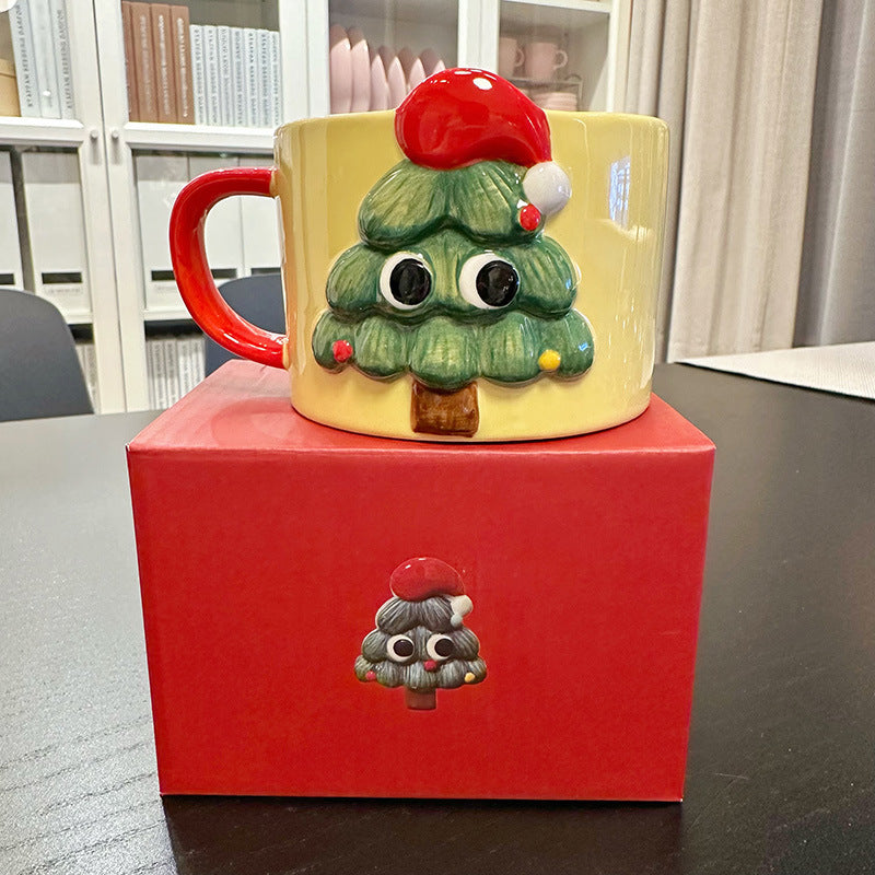 Hand-Painted 3D Cute Christmas Tree-Shaped Mug