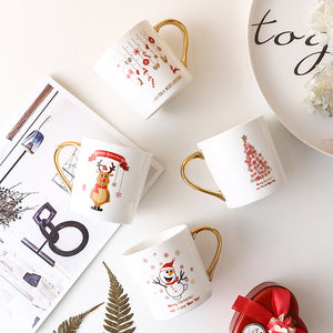 White Christmas Mug With Gold Handles