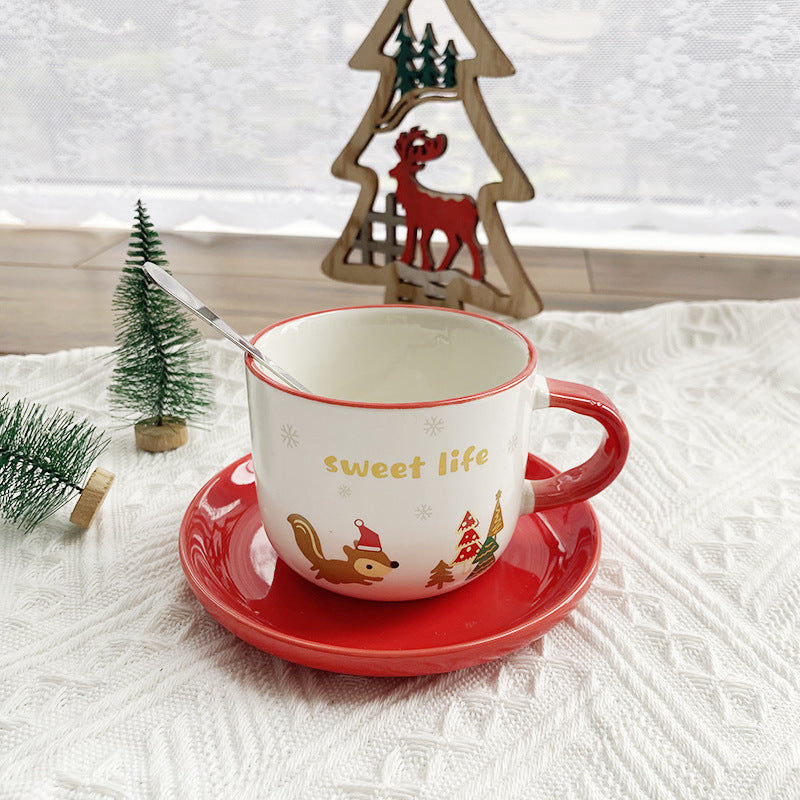 White and Red Christmas Ceramic Coffee Cup