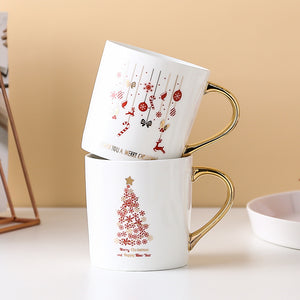 White Christmas Mug With Gold Handles