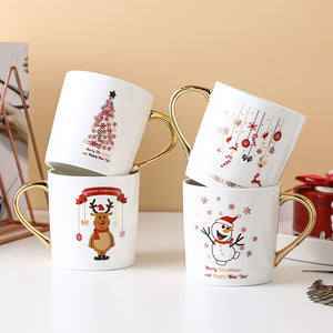 White Christmas Mug With Gold Handles