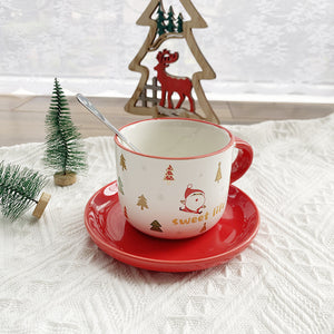 White and Red Christmas Ceramic Coffee Cup