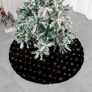 Black Embroidered Velvet Christmas Tree Skirt