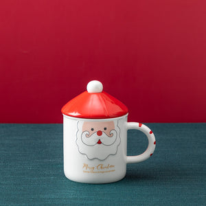 Simple Christmas Ceramic Mug With Lid Spoon