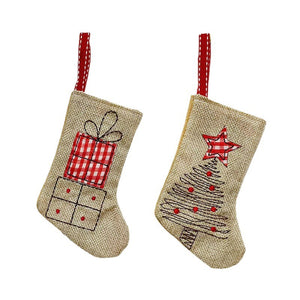 Linen Embroidered Christmas Stockings