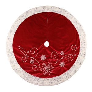 Red Velvet Cloth Christmas Snowflake Tree Skirt